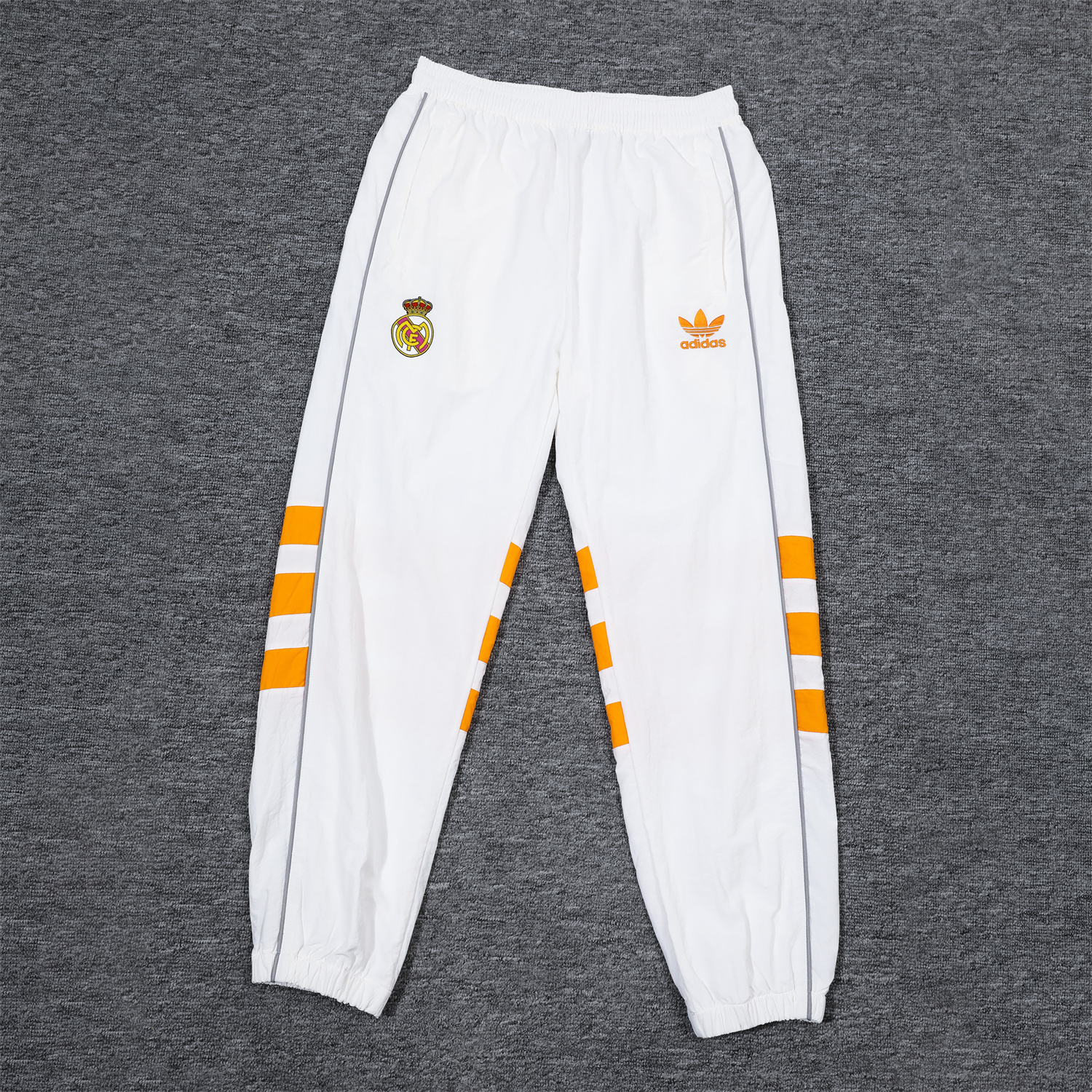 JerseysGala.com | Real Madrid 24-25 Retro Style Player Windbreaker Jacket Suit - White & Orange -Customize Name, Number and Patch | Worldwide Shipping
