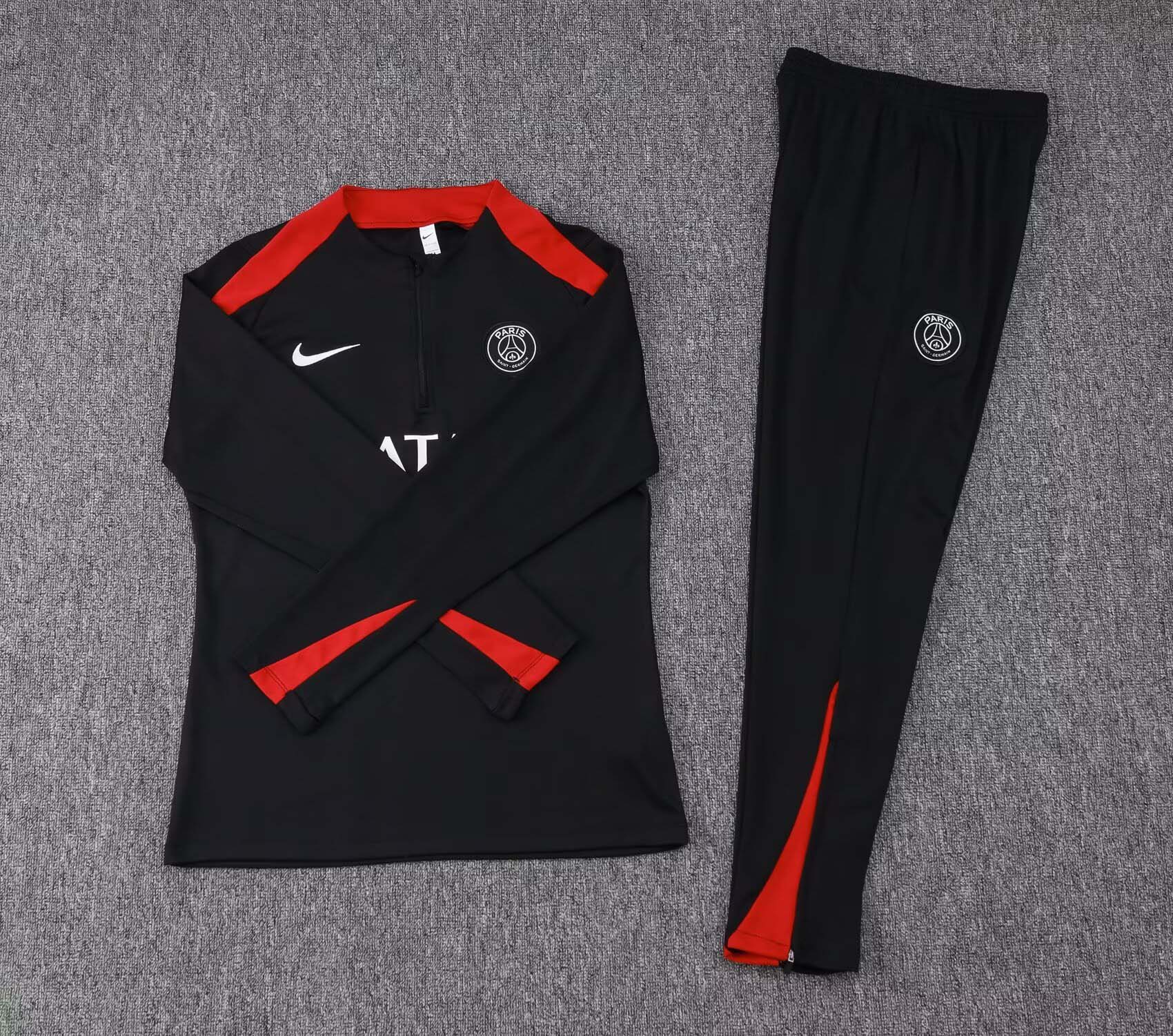 2024/2025 Psg Paris Saint-Germain Half-Pull Training Suit Black red Set:football jersey mysite: unitedjerseyfootball 邓江浪:football