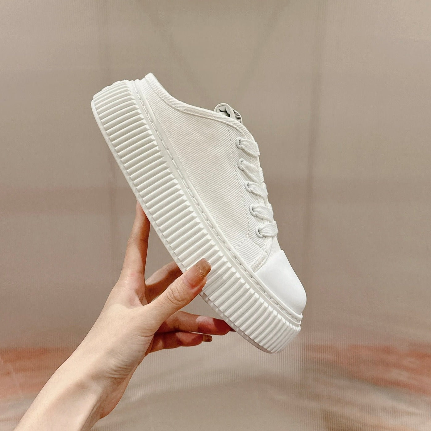 Sneakers Mules White Canvas、mysite、Cacoeks