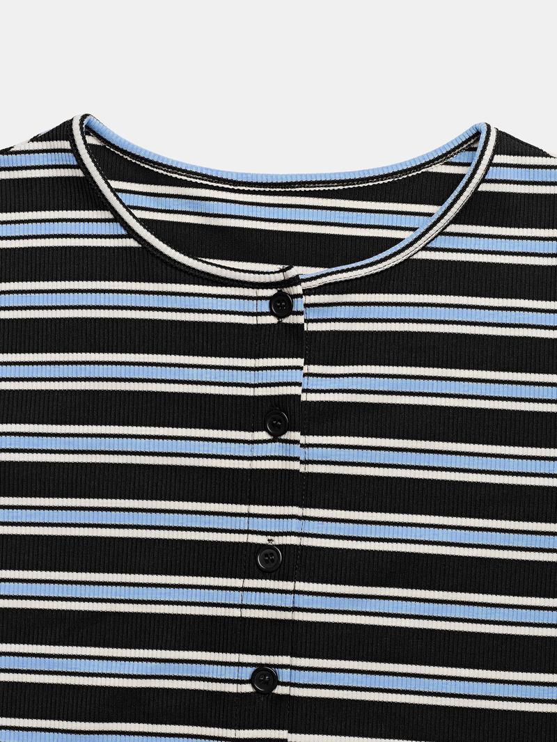 Women's Casual Colorblock Striped Long Sleeve Top & Loose-Fit Pants Set, Perfect for Holidays, Commuting, Daily Wear