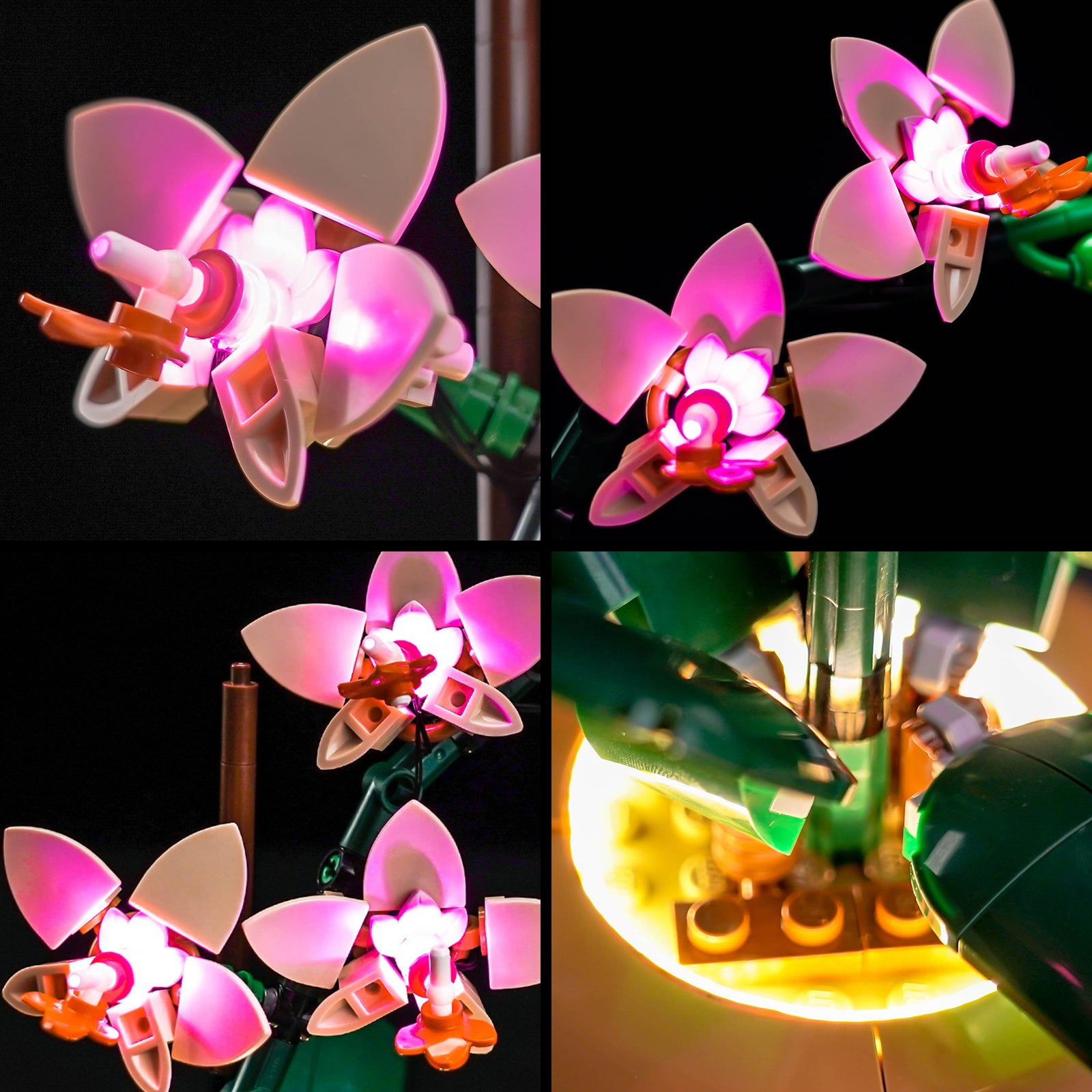 Close-Up View: BrickBling Light Kit for LEGO Mini Orchid 10343 - Classic Version Pink