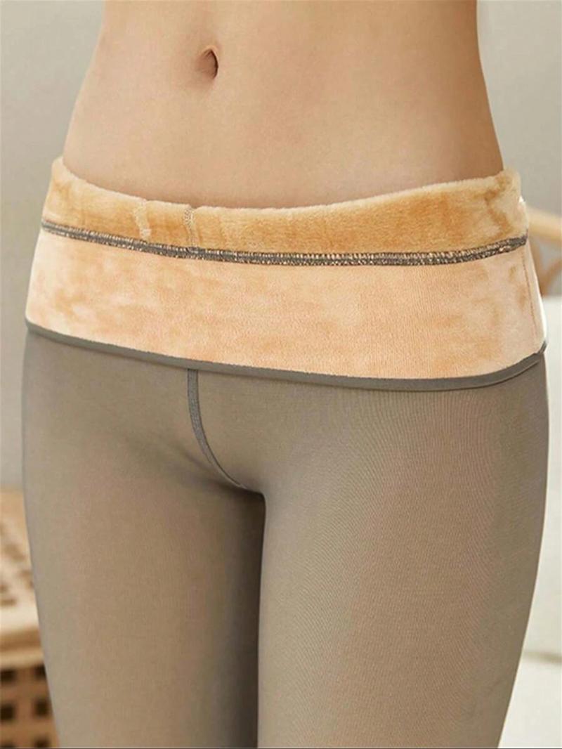 Women's Solid Color Thermal Lined Tights, Casual Comfy High Stretch Warm Pantyhose for Daily Wear, Ladies Tights for Fall & Winter