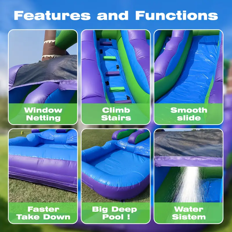 21ft blue purple pvc commercial grade water slide inflatable with for kids adult outdoor summer party water play details 3
