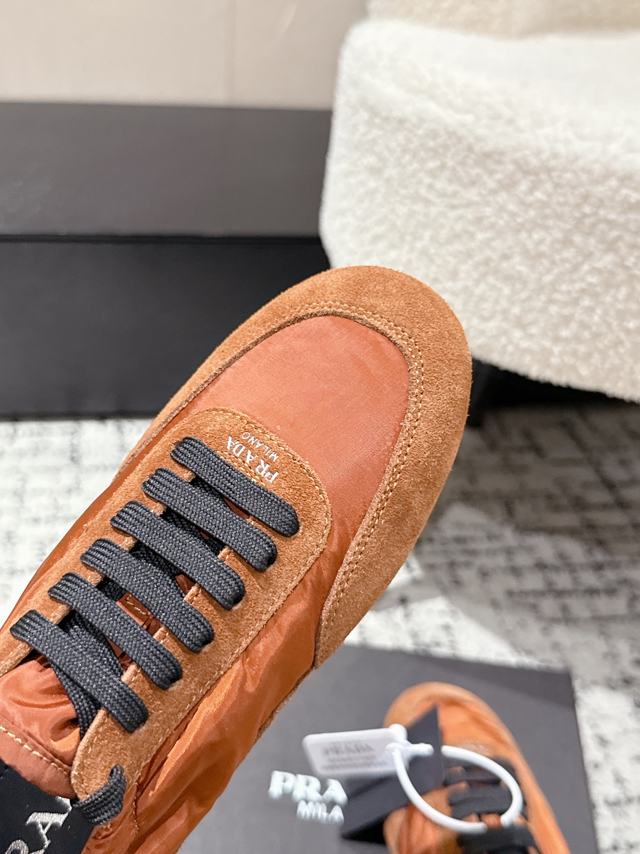 PRADA 25S COLLAPSE SNEAKERS IN BURNT ORANGE RE NYLON AND SUEDE、mysite、Cacoeks