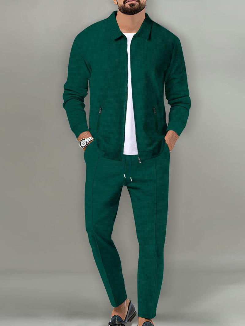 Sporty Two-piece Set Men's Plain Zip Up Jacket & Drawstring Waist Pants Tracksuit Set, Men's Sportswear for Gym Workout Running, Casual Gym Wear, Tracksuit Outfit, Athletic Tracksuit, Casual Activewear, Gym Clothes Set, Athleisure Wear Set