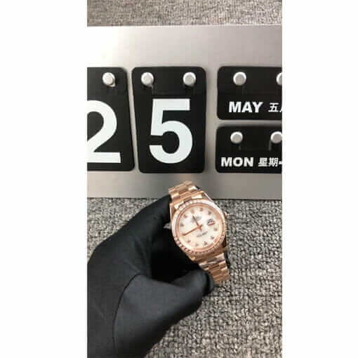 rolex datejust 279171 everose gold steel diamond automatic white dial