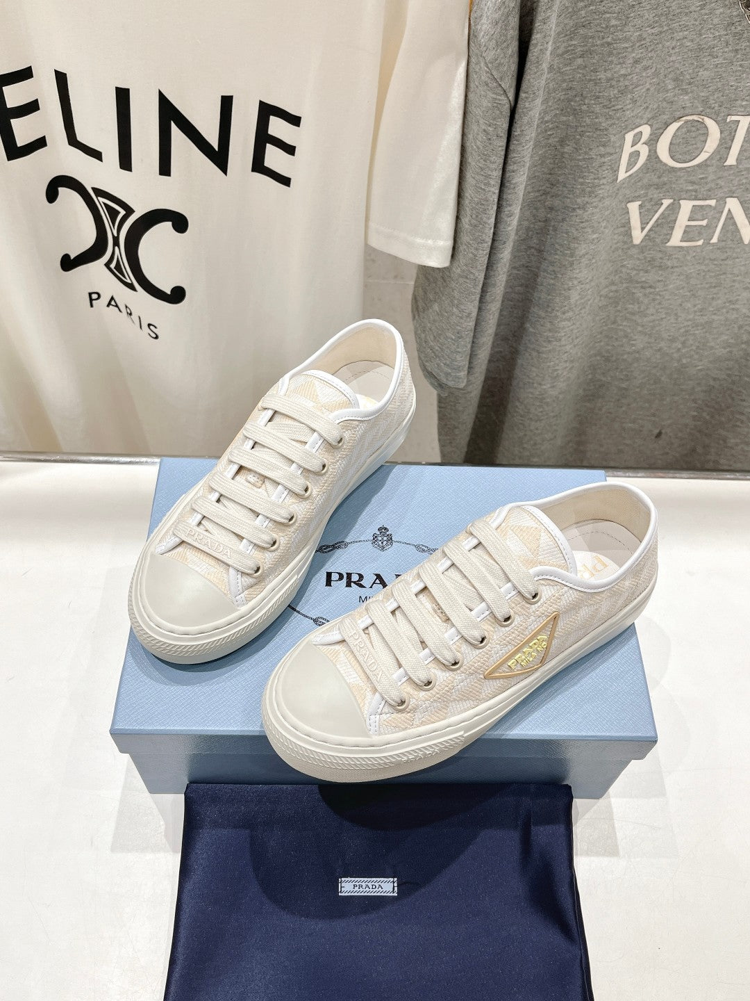 PRA PRINTED COTTON SNEAKERS WHITE AND BEIGE CANVAS、mysite、Cacoeks