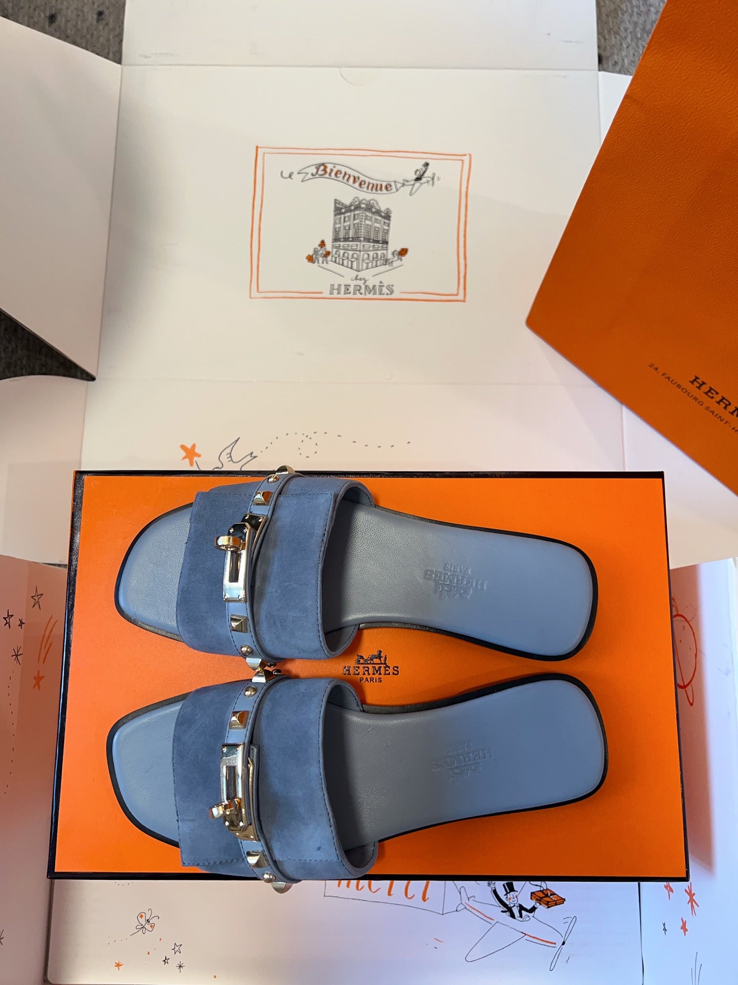 GIULIA FLAT SANDAL IN CERULEAN BLUE SUEDE、mysite、Cacoeks