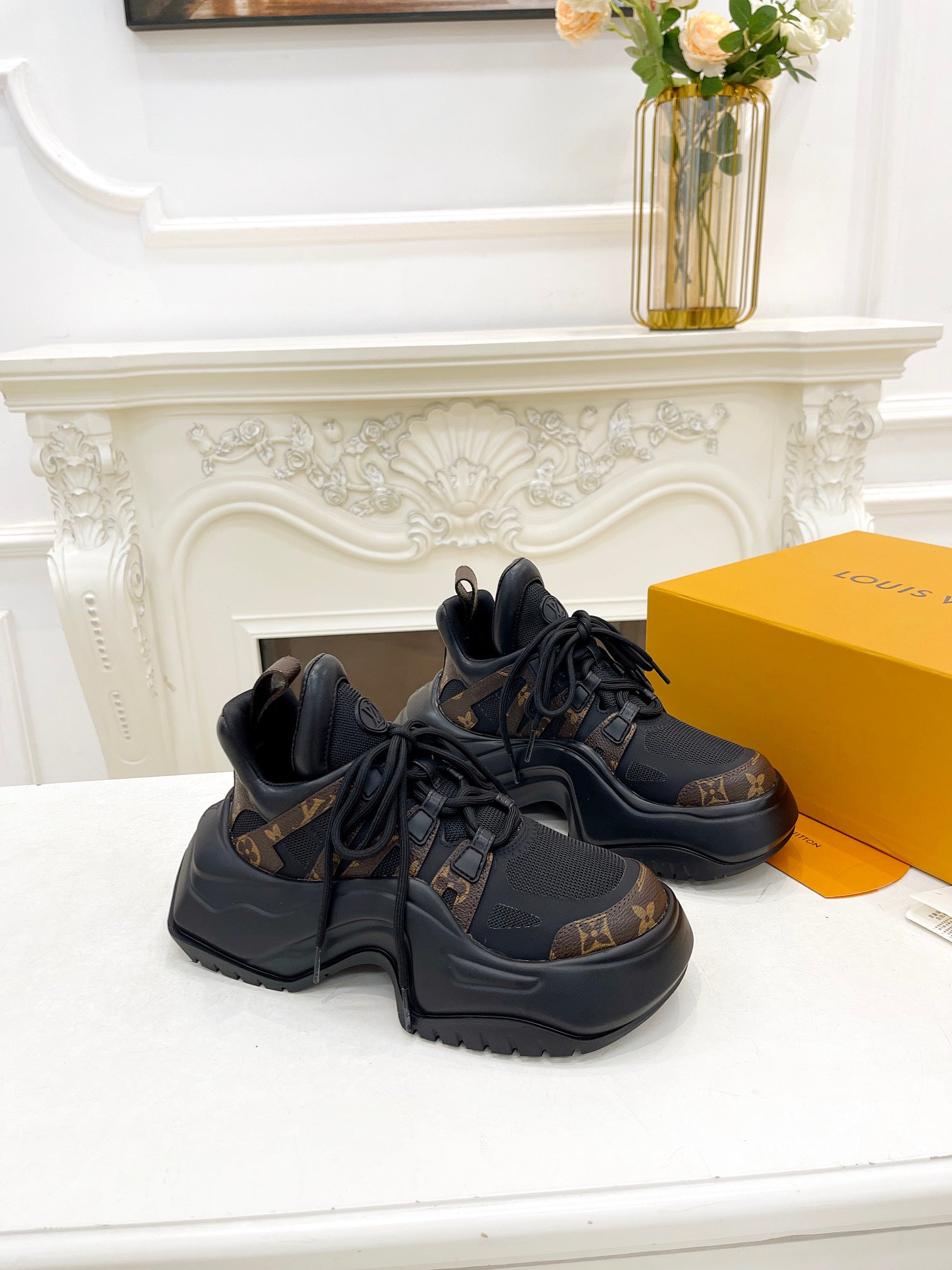 LV ARCHLIGHT 2.0 PLATFORM SNEAKER IN BLACK MIX CHOCOLATE BROWN MIX OF MATERIALS、mysite、Cacoeks