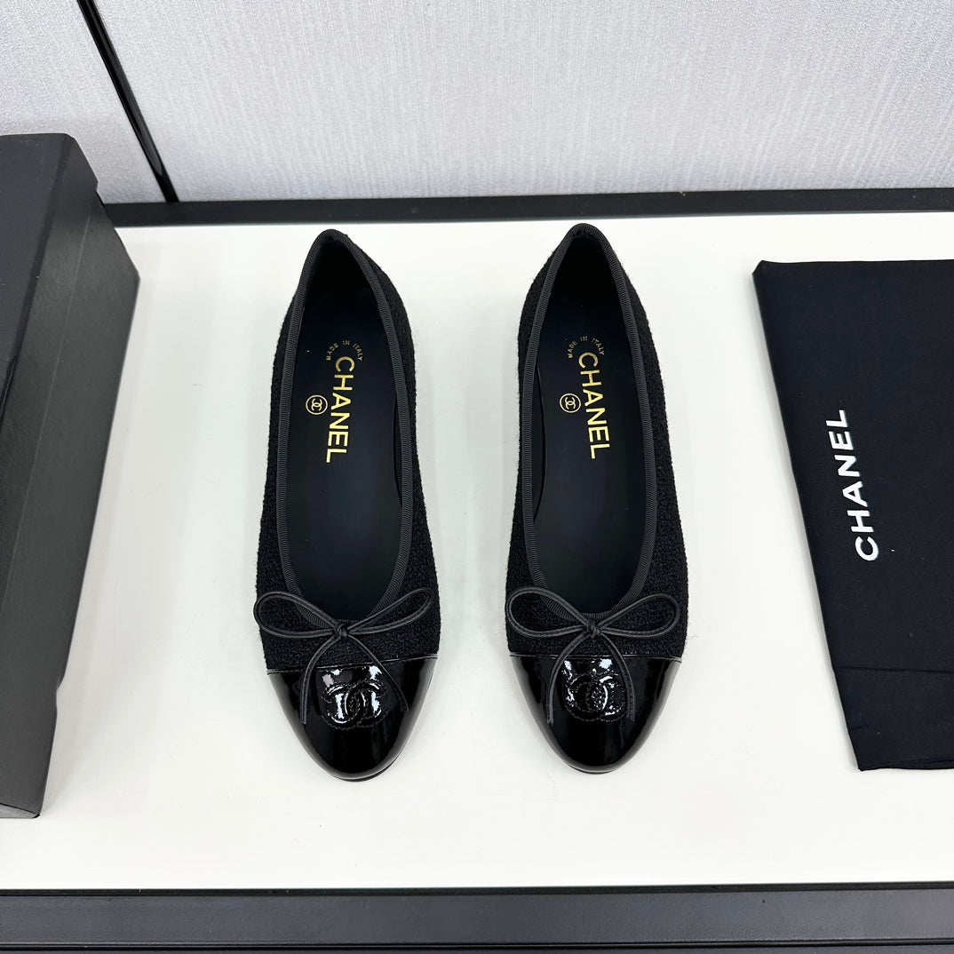 BALLET FLATS IN BLACK TWEED AND CALFSKIN、mysite、Cacoeks