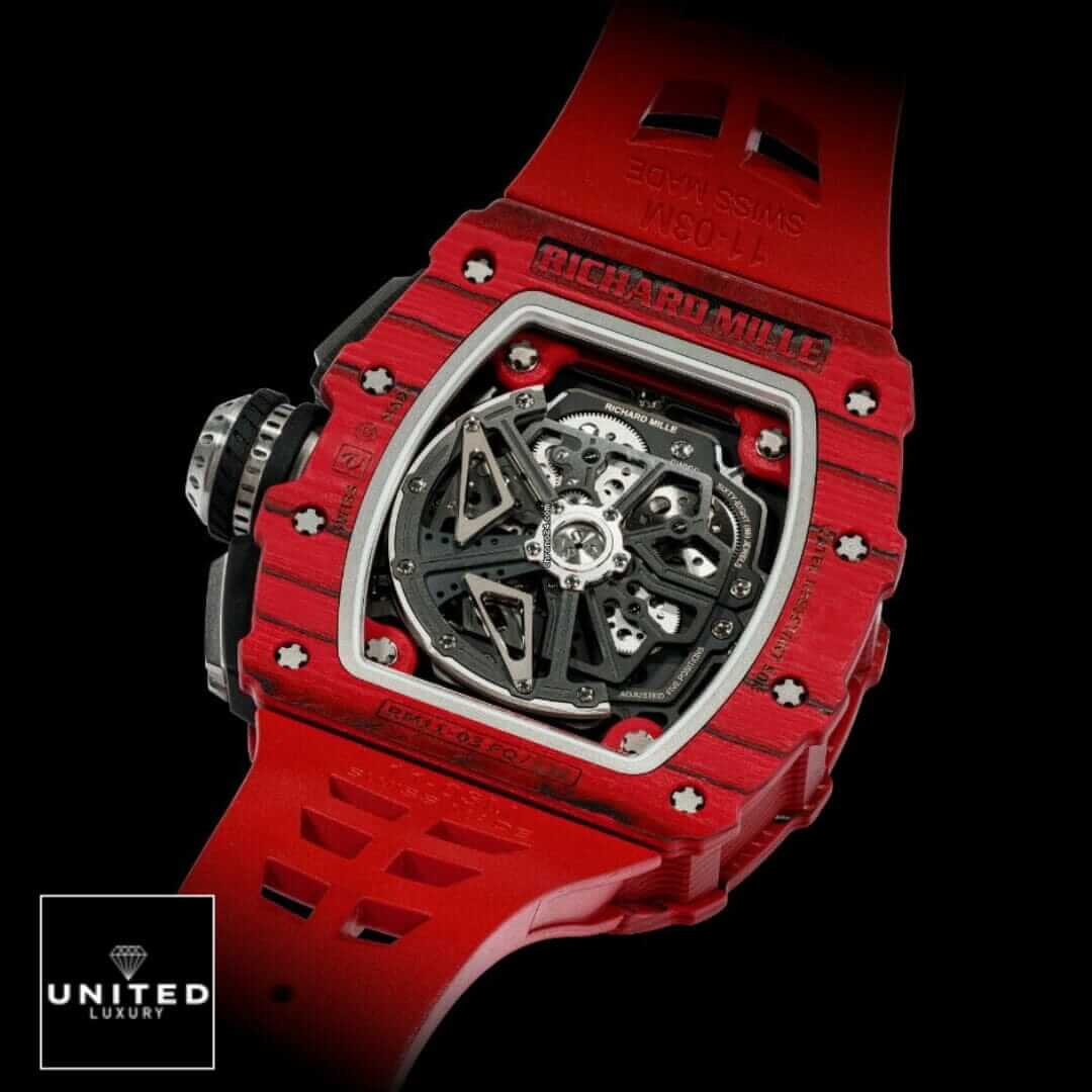 Richard Mille RM11 03 Red Bracelet Case Replica upside view black background