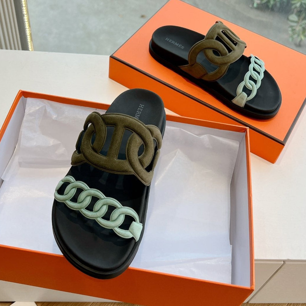 EXTRA SANDAL IN ARMY GREEN MIX ELECTRIC BLUE CALFSKIN、mysite、Cacoeks