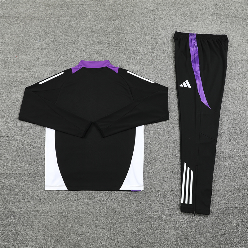 JerseysGala.com | Real Madrid 24-25 Long Sleeve Training Set - Black and Purple -Customize Name, Number and Patch | Worldwide Shipping