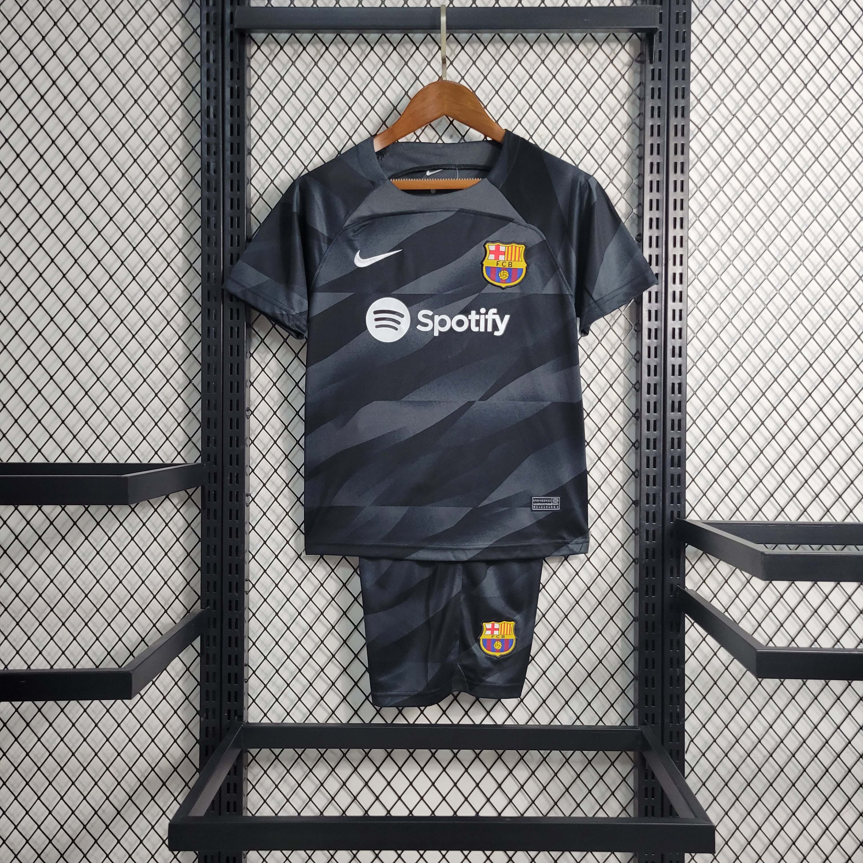 2023/2024 Barcelona Goalkeeper Black Football Shirt 1:1 Thai Quality Kids Size:football jersey mysite: unitedjerseyfootball 邓江浪:football