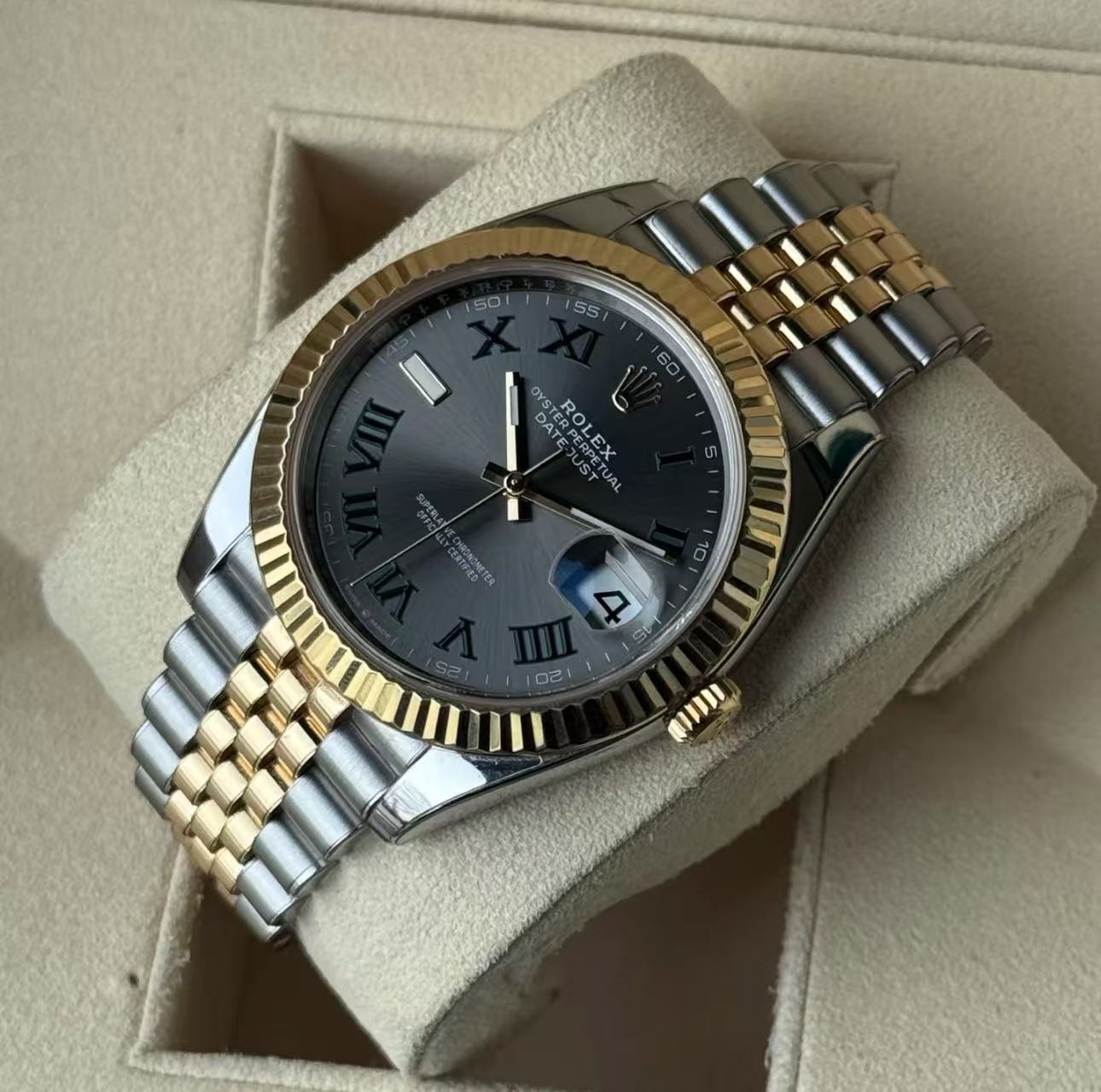 Rolex Datejust 41mm SuperClone Swiss Replica Watch TwoTone Jubilee BraceletWimbledon Dial Ref 126333|3235 Swiss Movement