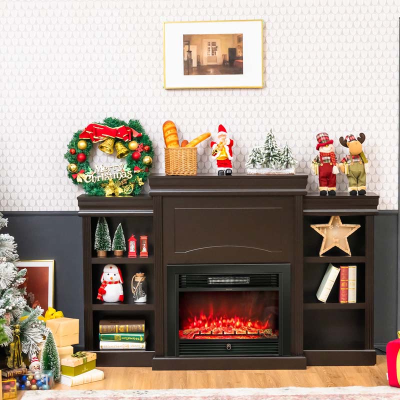 Eletriclife 70 Inch Modern Fireplace Media Entertainment Center with Bookcase
