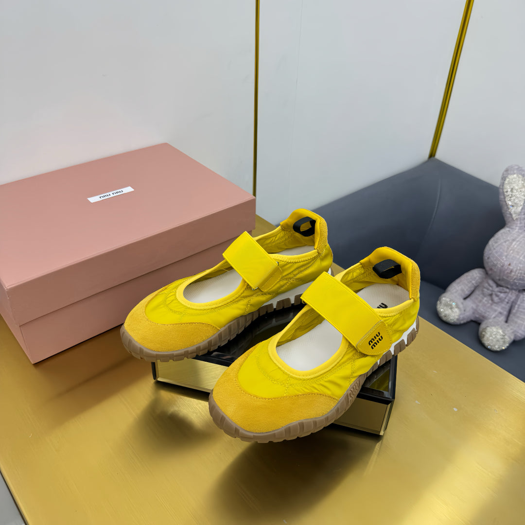 BALLERINAS SHOES IN YELLOW TYRE TECHNICAL FABRIC AND SUEDE、mysite、Cacoeks