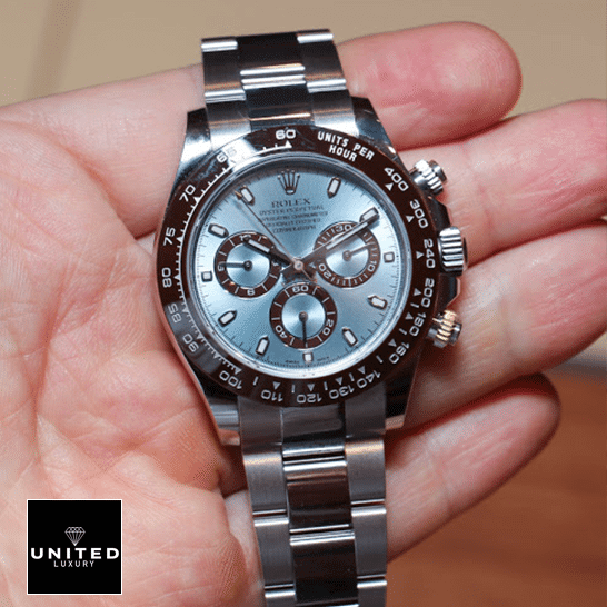 Rolex Daytona Cosmograph 116506 Blue Dial Oyster on his hands