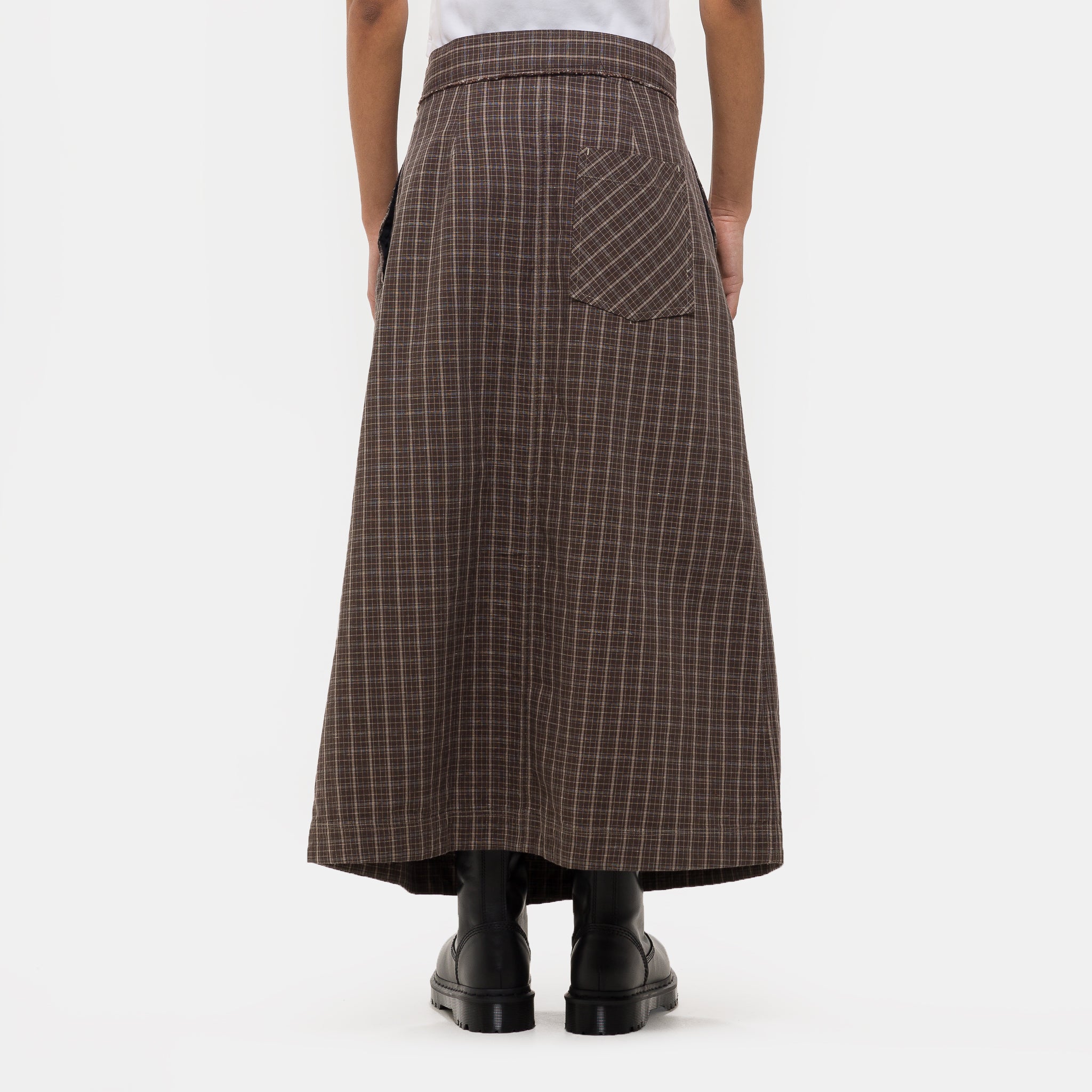Classic Wrap Skirt in Brown Linen Check