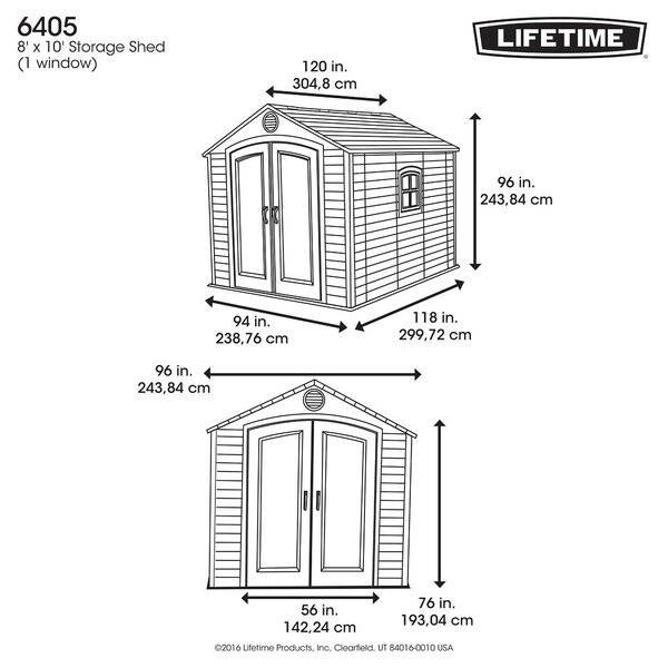 8 feet.  Width x 10 feet.  D plastic traditional storage shed