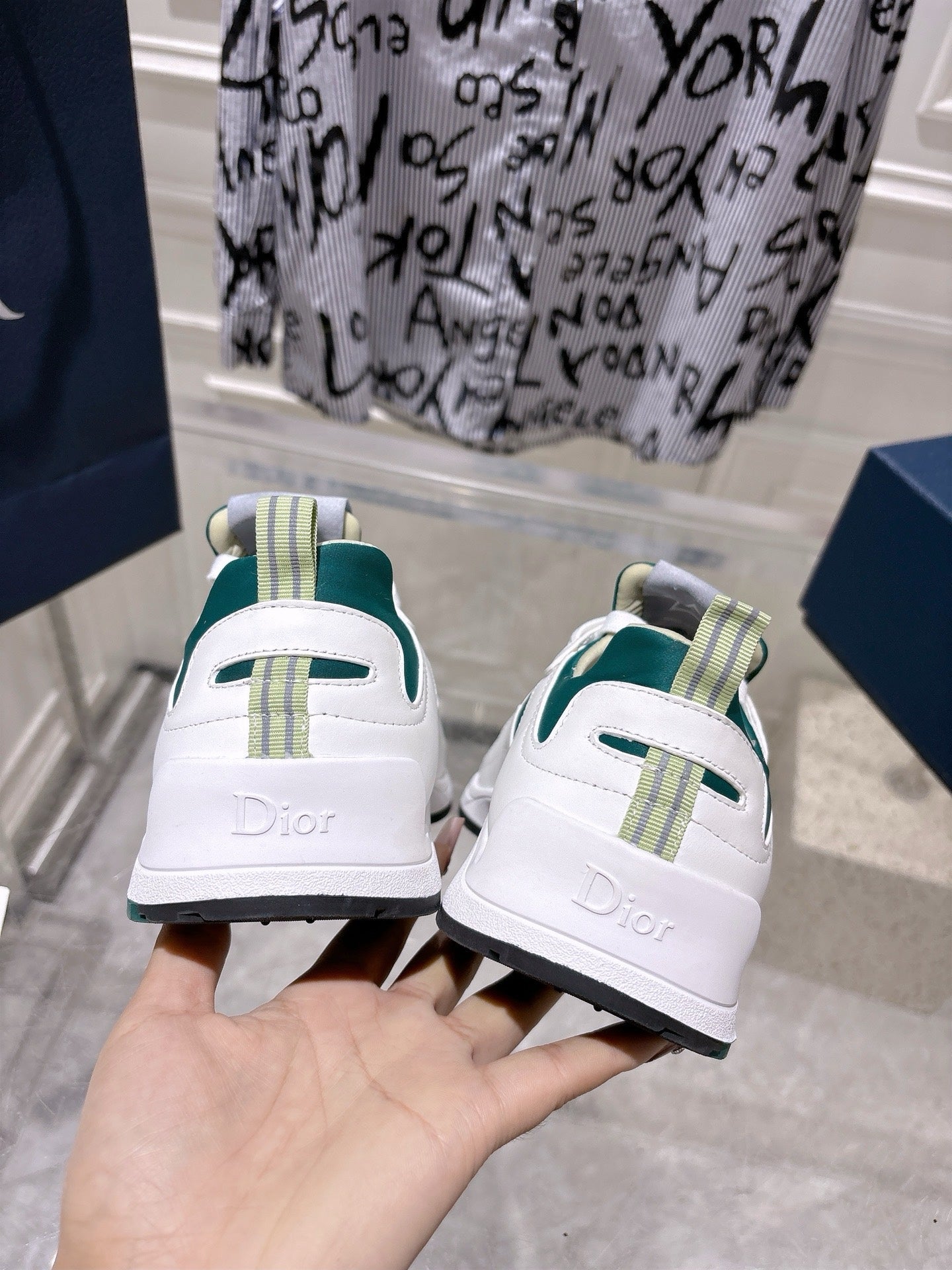 DIOR 25S MILE SERIES SNEAKERS 25MM IN WHITE DARK TEAL CALFSKIN、mysite、Cacoeks