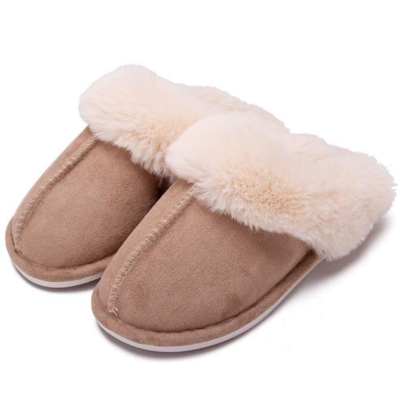 Warm Women's Plush Fleece-Lined Slip-On Moccasin with Fluffy Detail - Non-Slip Winter Home Slippers on Flat Platform Sole. So Cozy!