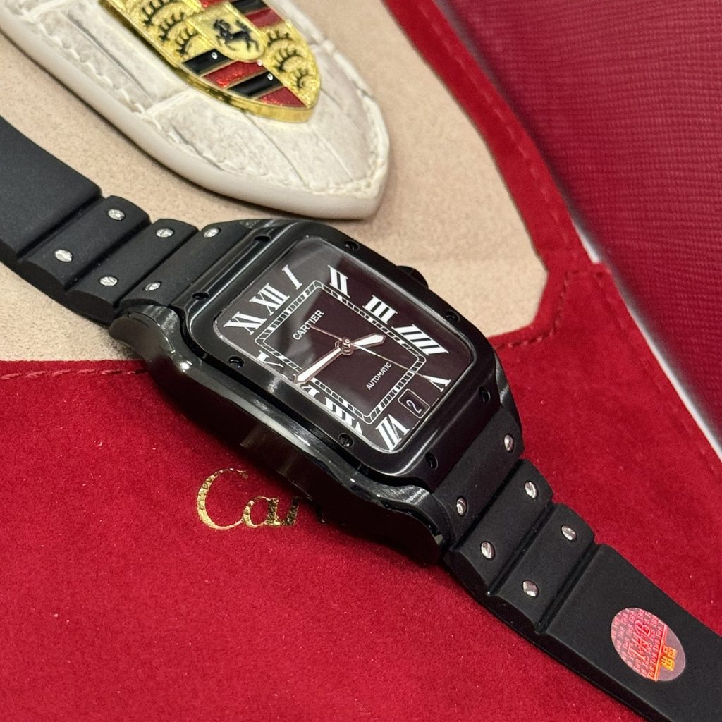Đồng Hồ Cartier Chế Tác Santos WSSA0039 Màu Đen Dây Cao Su Nhà Máy BV 39 (2)