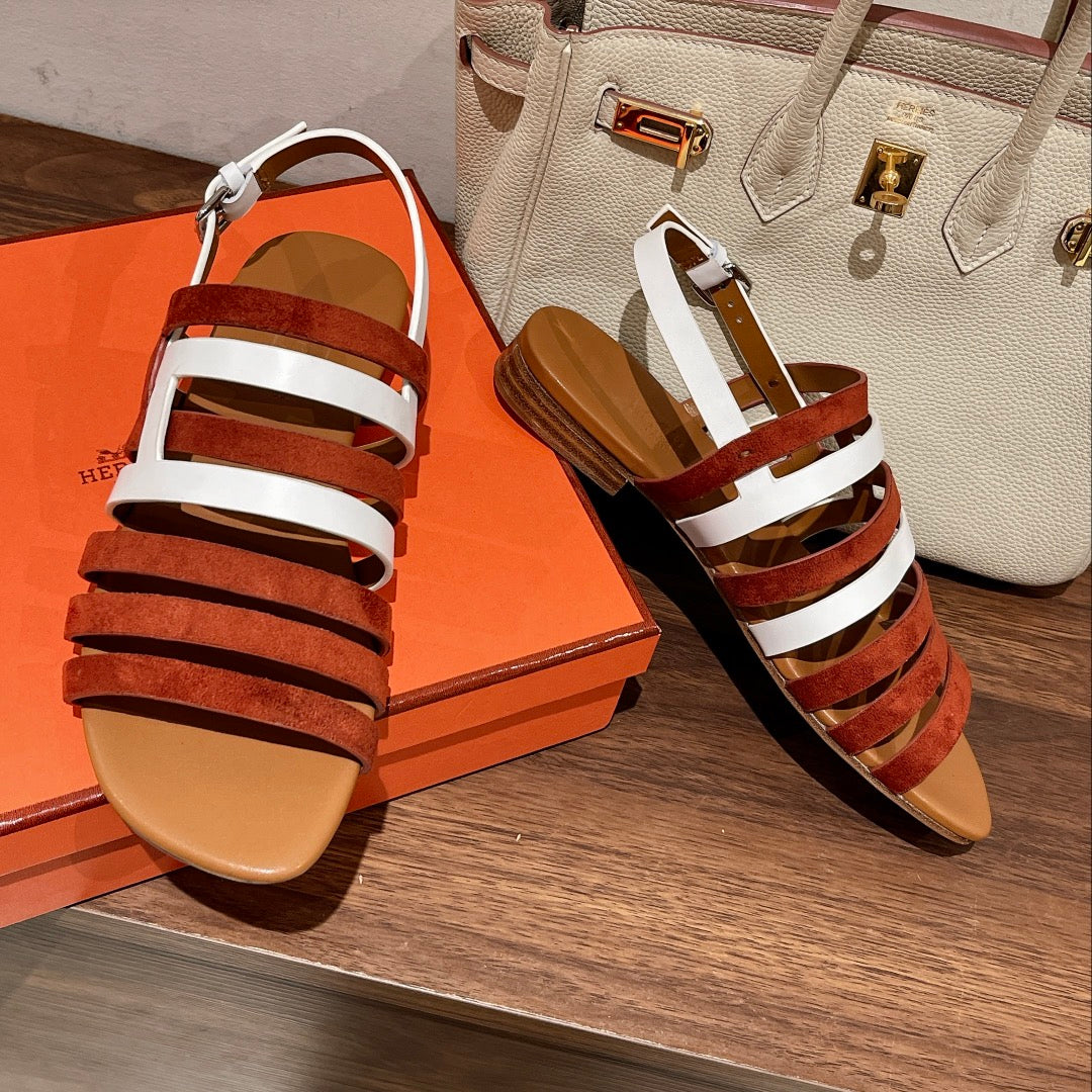 EPHESE SANDAL CARAMEL AND WHITE CALFSKIN、mysite、Cacoeks