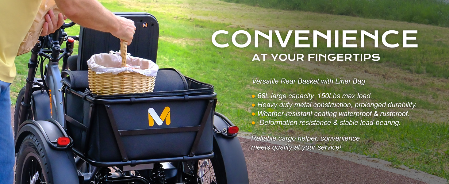 Meetone Tour electric tricycle for adults rear basket 68L capacity