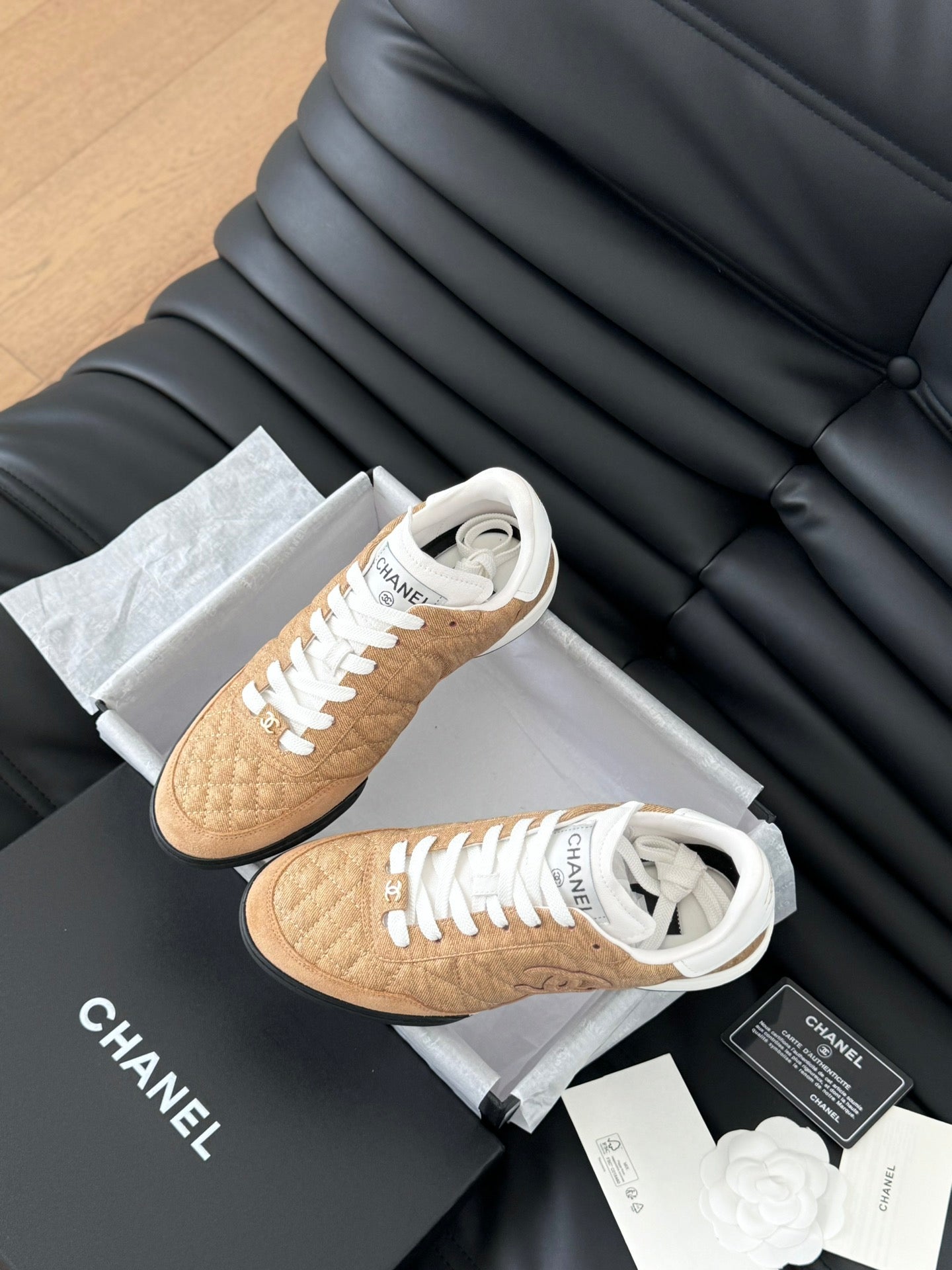 CC SNEAKER IN PEANUT BROWN MIX WHITE EMBROIDERED LAMBSKIN、mysite、Cacoeks