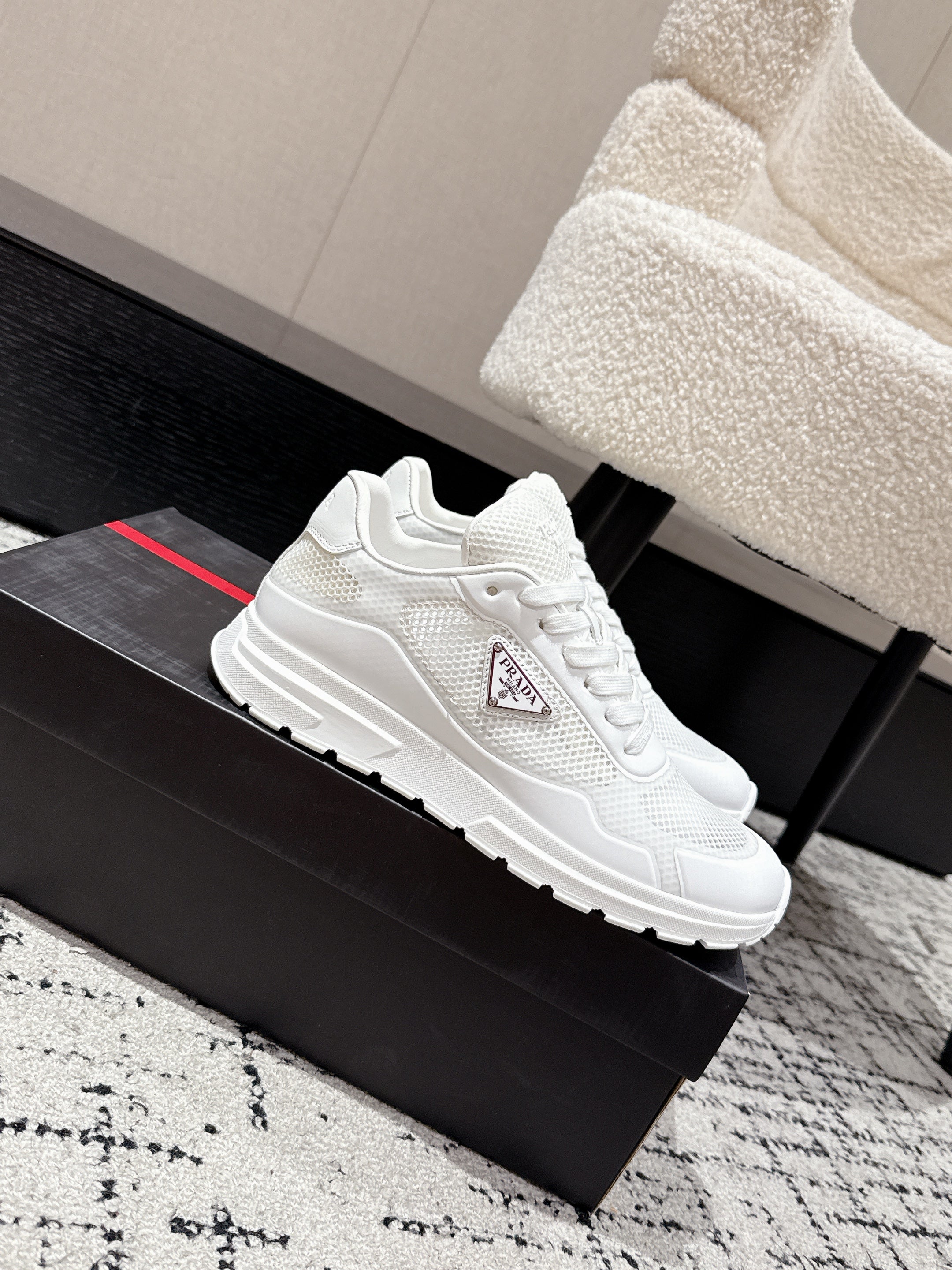 PRADA 25S MEN SNEAKERS IN WHITE CANVAS、mysite、Cacoeks