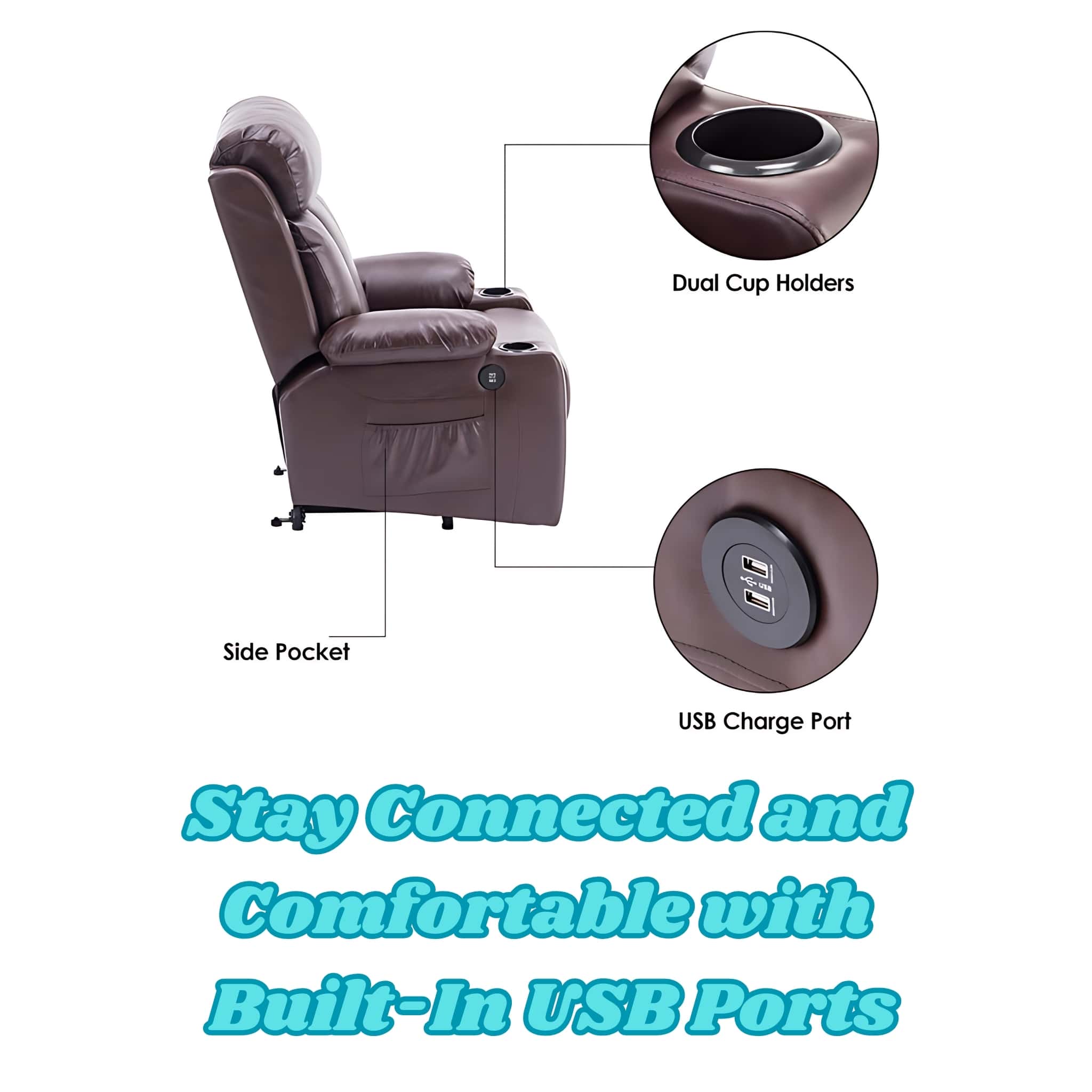 MCombo Large Power Lift Recliner Chair: Stay Connected and Comfortable with Built-In USB Ports