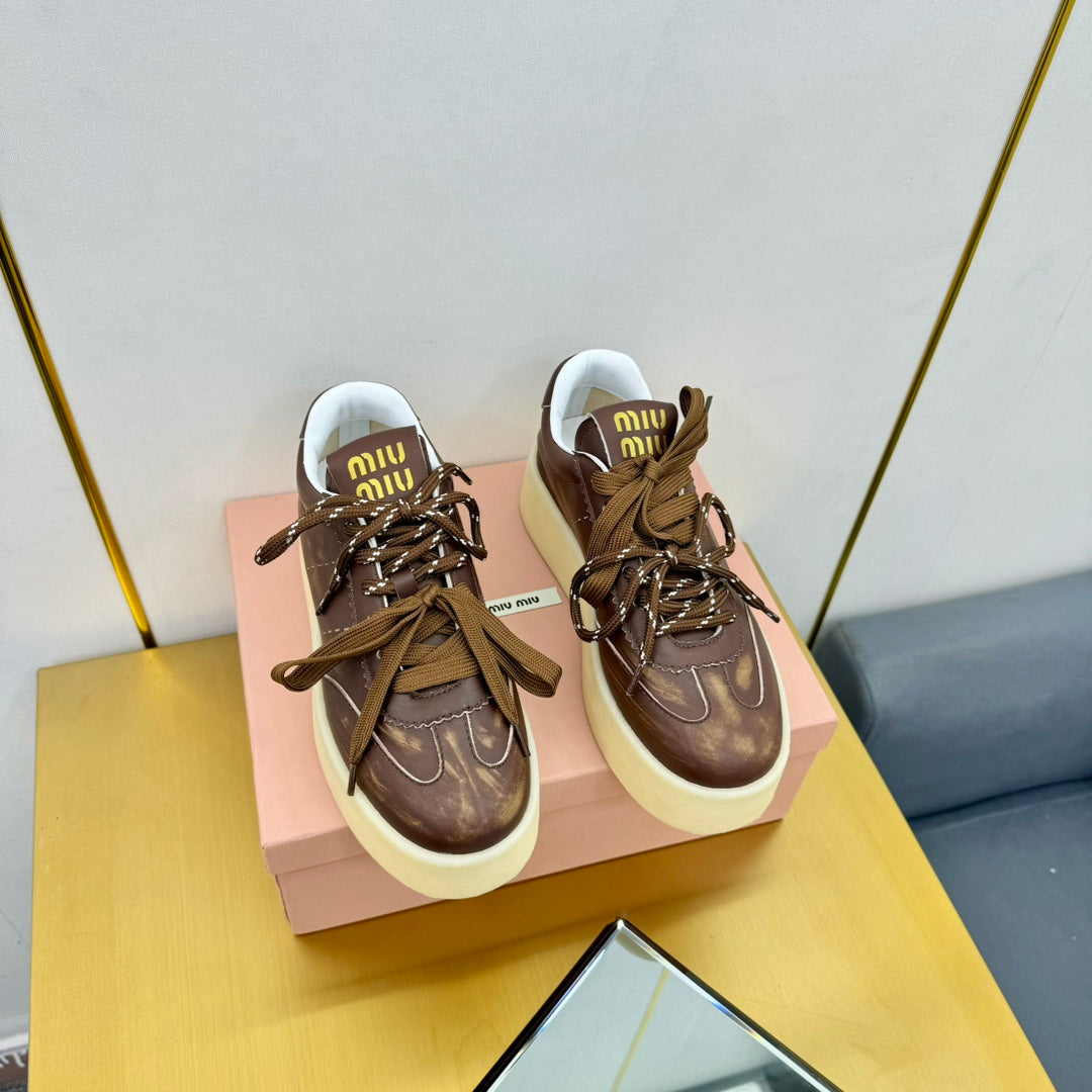 THICK-SOLED RETRO SNEAKERS IN BROWN SMOOTH LAMBSKIN、mysite、Cacoeks