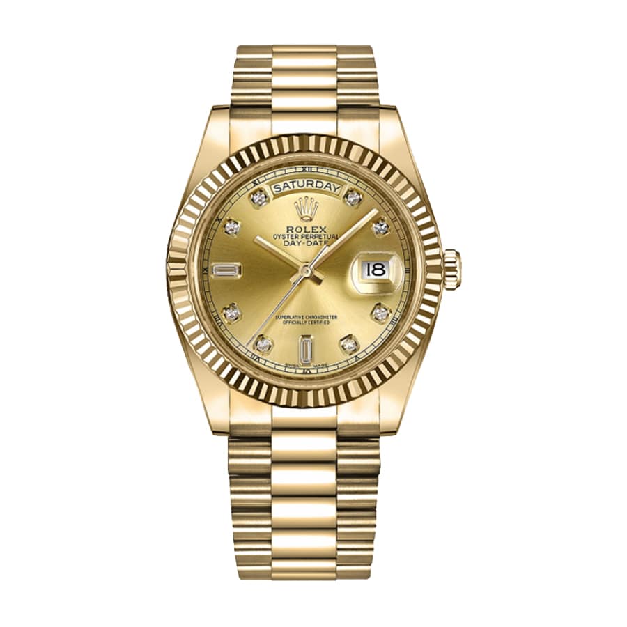 rolex day date ii 218238 41mm kw yellow gold champagne dial