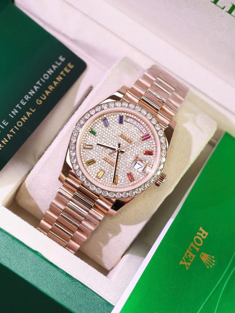 Đồng Hồ Rolex Day-Date Chế Tác Kim Cương Moissanite + Bọc Vàng Hồng 18K GMF 40mm (2)