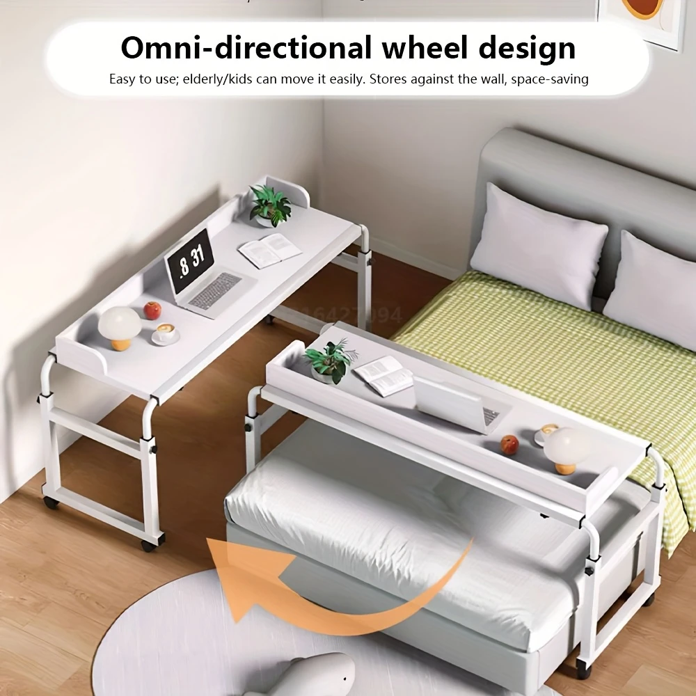 height adjustable overbed table with wheels   laptop cart rolling   table removable lazy lift computer table for bedroom portable bedside workstation with sturdy frame 5