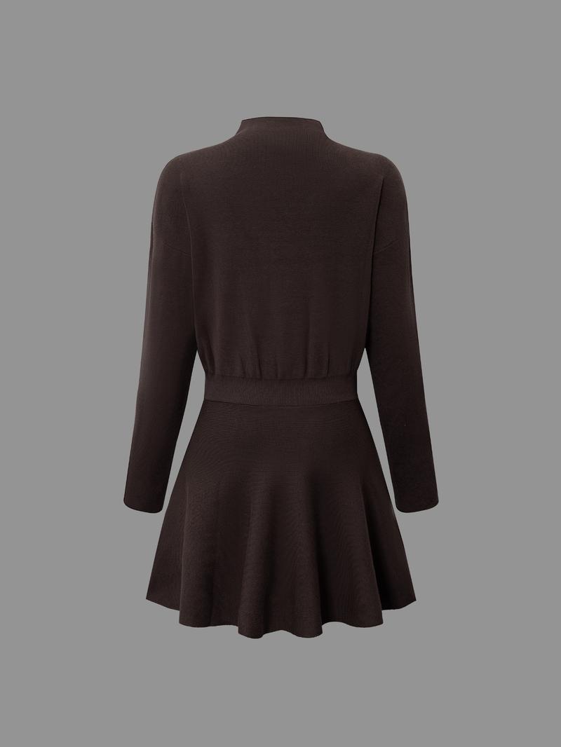 Women's Casual Half-High Neck Long Sleeve Knit Dress, Plain Color Loose-Fitting Sweater Dress, Fall & Winter Fashion Womenswear Summer