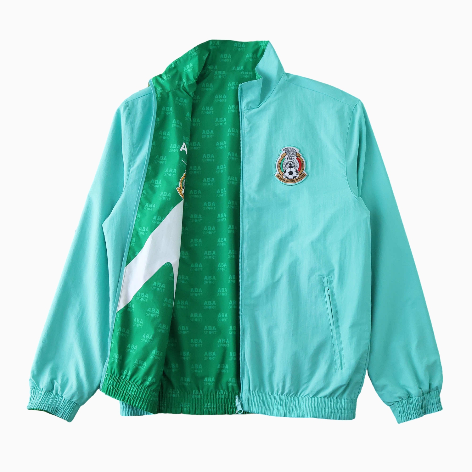 Funinjersey-Retro Mexico 1995 Retro Style Double Sided Reversible Windbreaker - Green & Blue