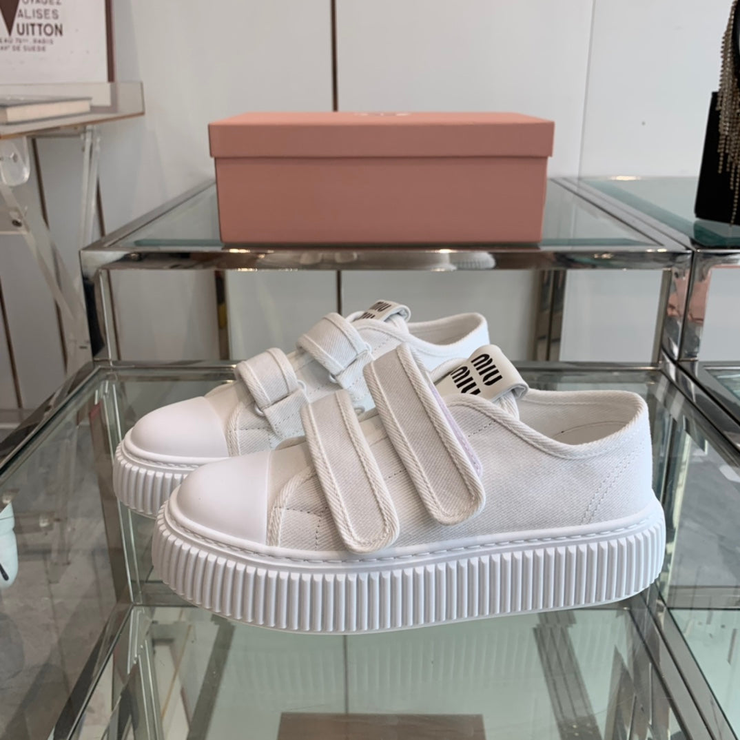 Thick-Soled Denim Sneakers White、mysite、Cacoeks