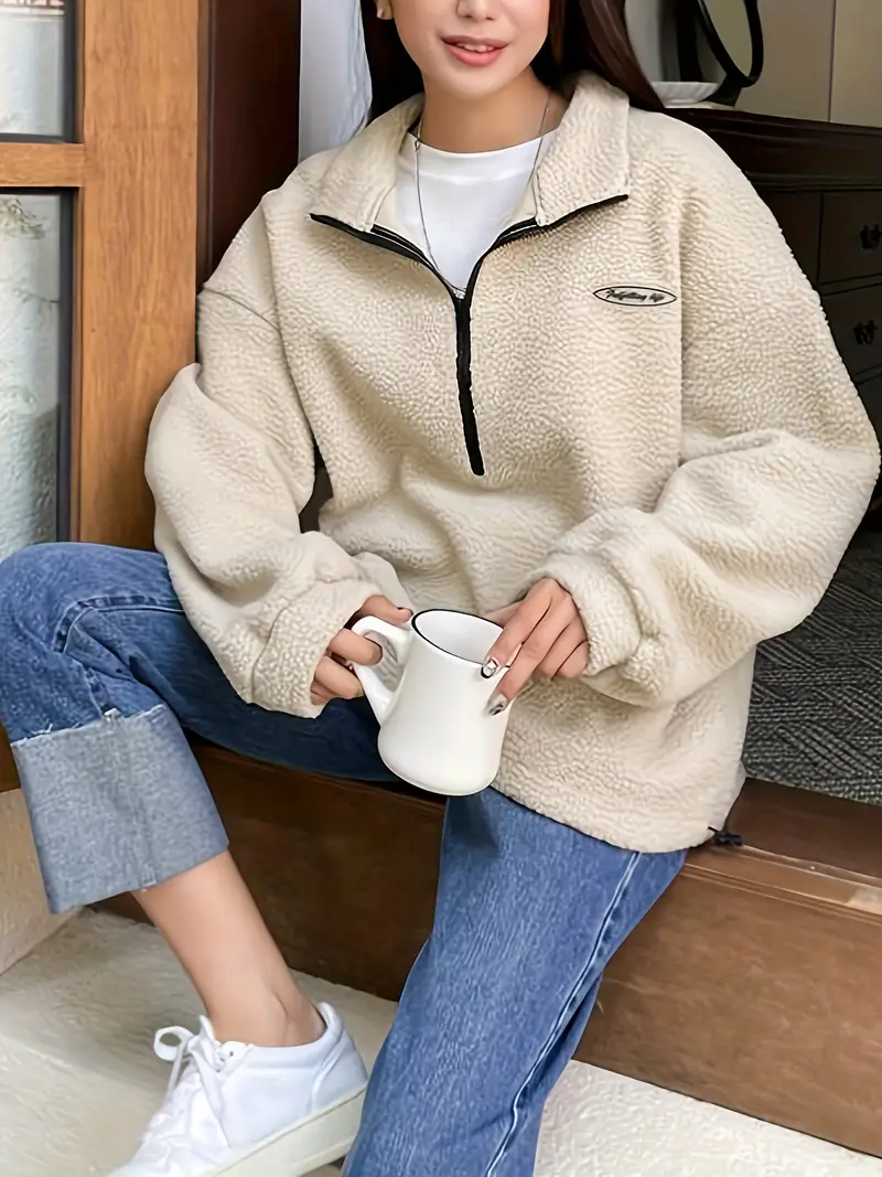   front plush pullover sweatshirt casual long sleeve sweatshirt womens clothing details 3