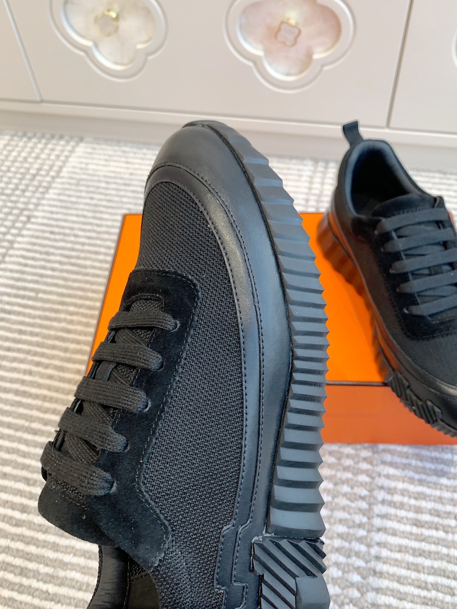 BOUNCING SNEAKER IN BLACK GRAPHIC MESH AND CALFSKIN、mysite、Cacoeks