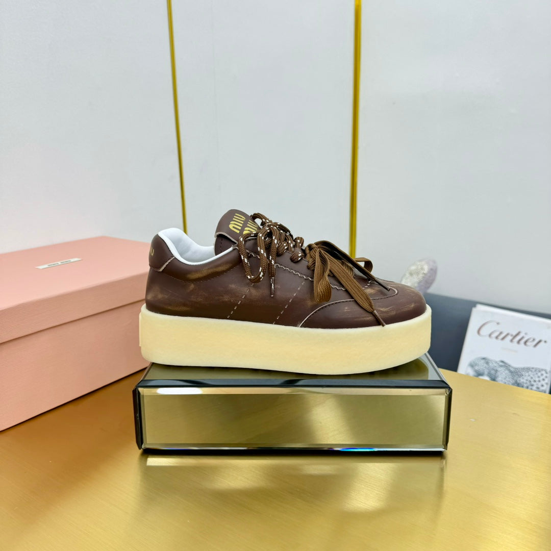 THICK-SOLED RETRO SNEAKERS IN BROWN SMOOTH LAMBSKIN、mysite、Cacoeks