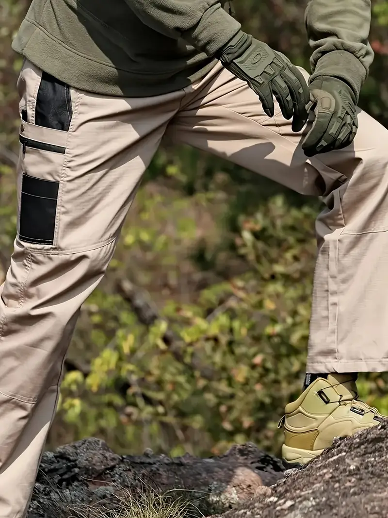 mens   cargo pants solid color multi pocket outdoor trousers with loose fit durable non stretch fabric for hiking camping fishing daily wear machine washable hiking pants casual   multiple pockets khaki 4