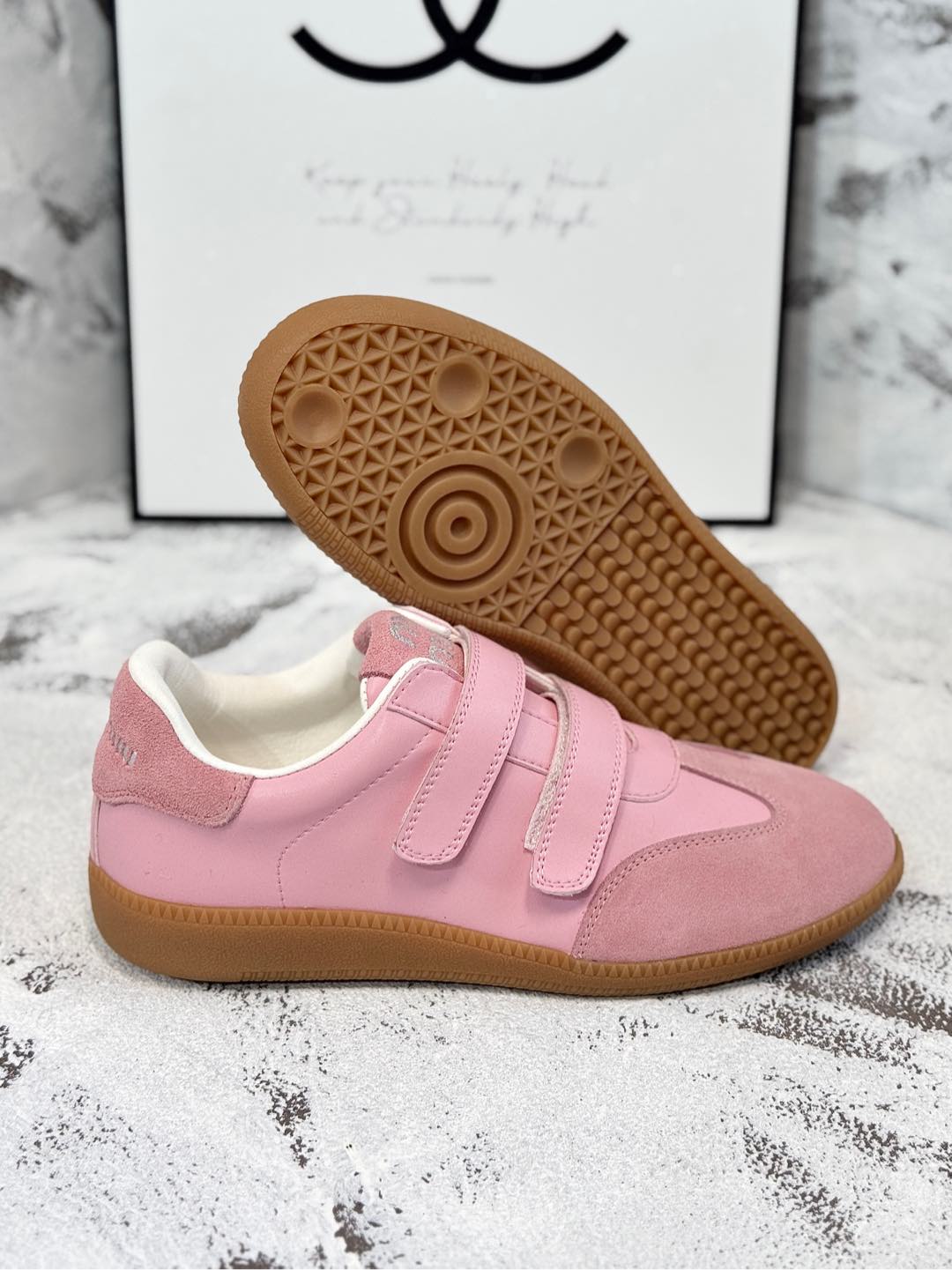 RETRO SNEAKERS WITH RIPTAPE STRAPS IN PINK LAMBSKIN MIX SUEDE、mysite、Cacoeks