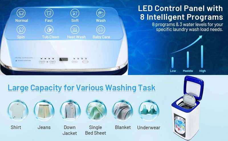 Eletriclife 7.7 lbs Full Automatic Washing Machine with Heating Function Pump
