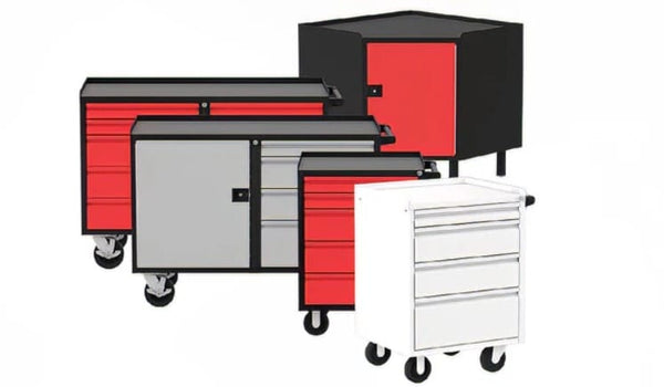 48 Inch Workbench By Valley Craft In Various Colors Including Black, Red, Gray ,And White Each With Multiple Drawers And Caster Wheels
