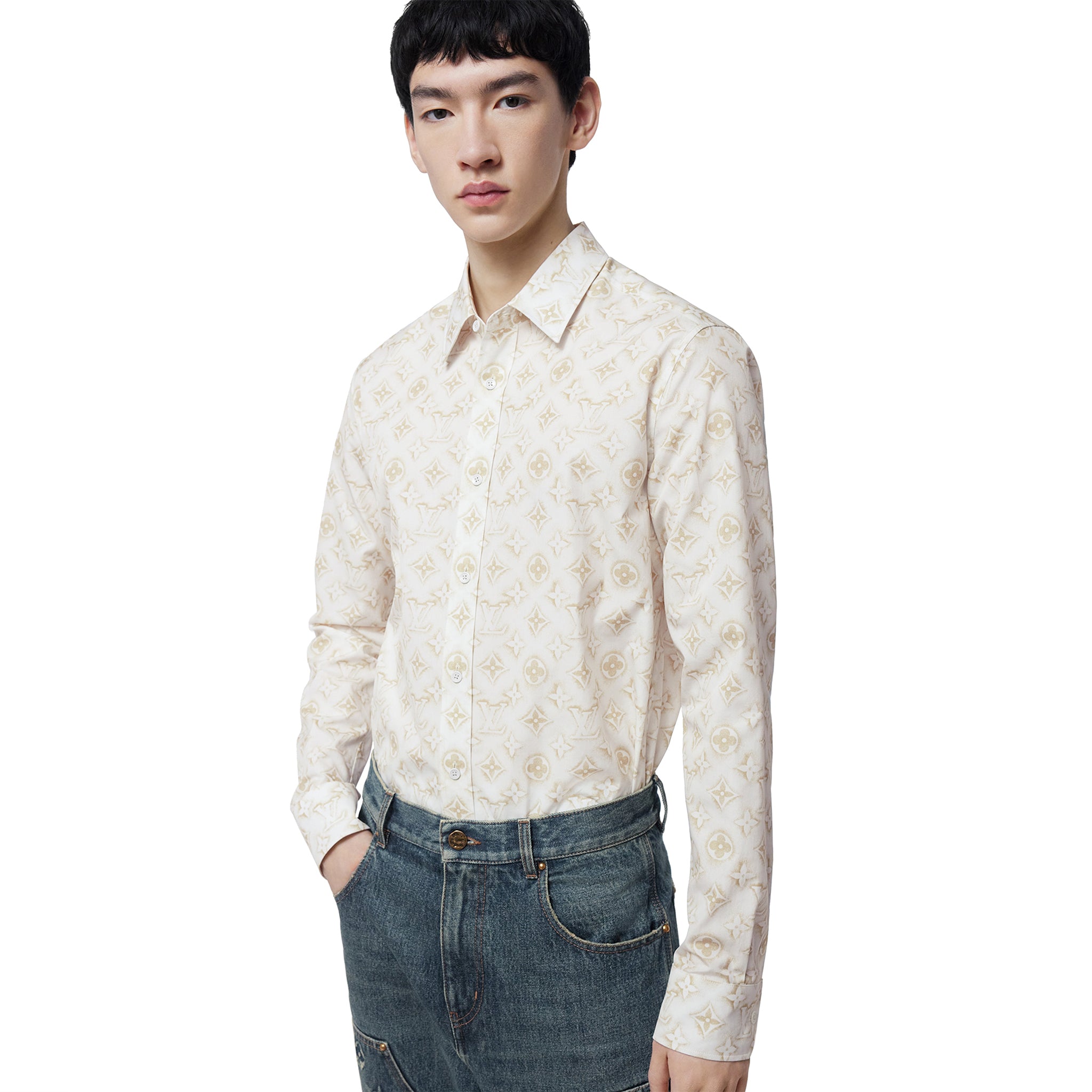 Louis Vuitton Monogram Long-Sleeved Cotton Shirt White、mysite、Cacoeks