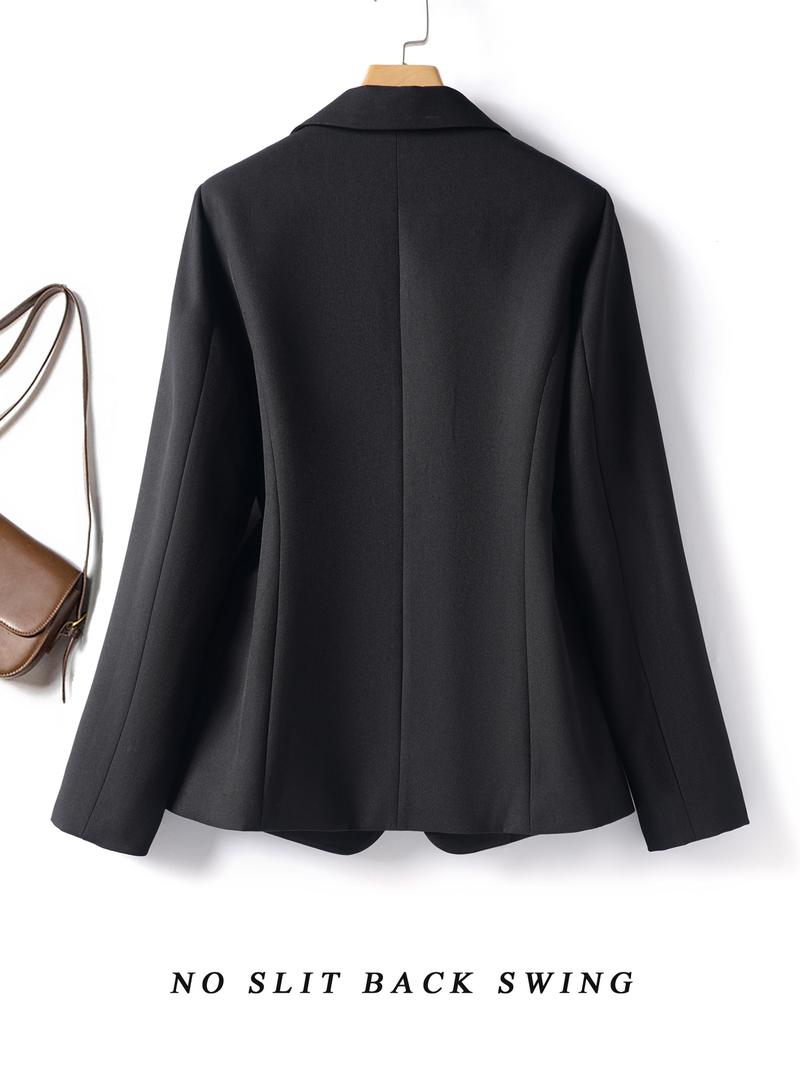 Elegant Women's Blazer Jacket, Fitted Woven Fabric, Long Sleeve Plain Design, Perfect for Office & Spring Autumn Wear, Trendy Blazer