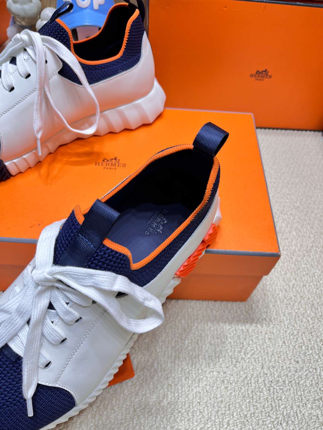 DEPART SLIP-ON SNEAKER IN NAVY BLUE KNIT AND WHITE CALFSKIN、mysite、Cacoeks