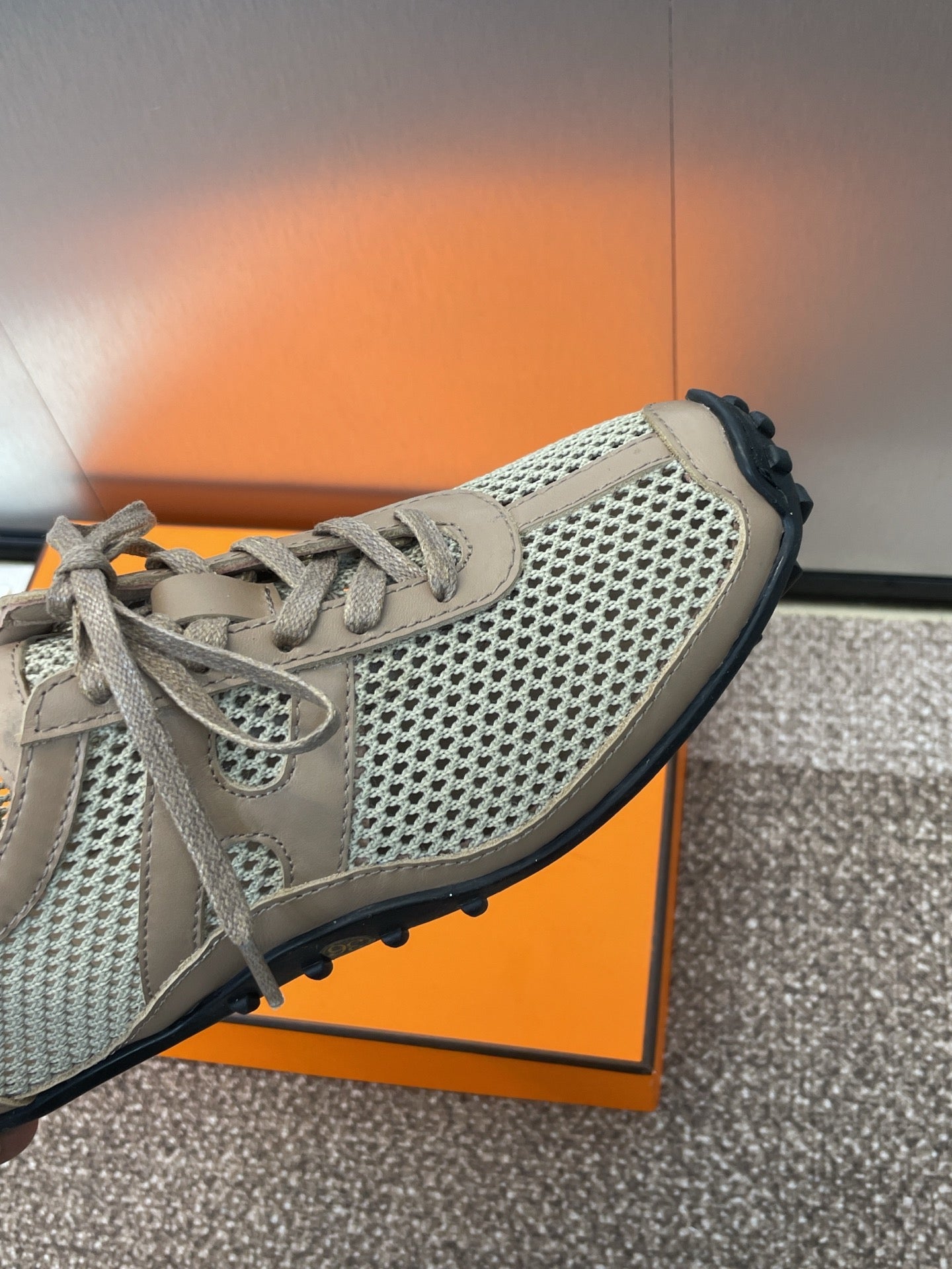 KIGA SNEAKER IN MOCHA BROWN CROCHET KNIT AND CALFSKIN、mysite、Cacoeks